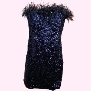 B Darlin Strapless Blue Sequin Evening Dress Size S